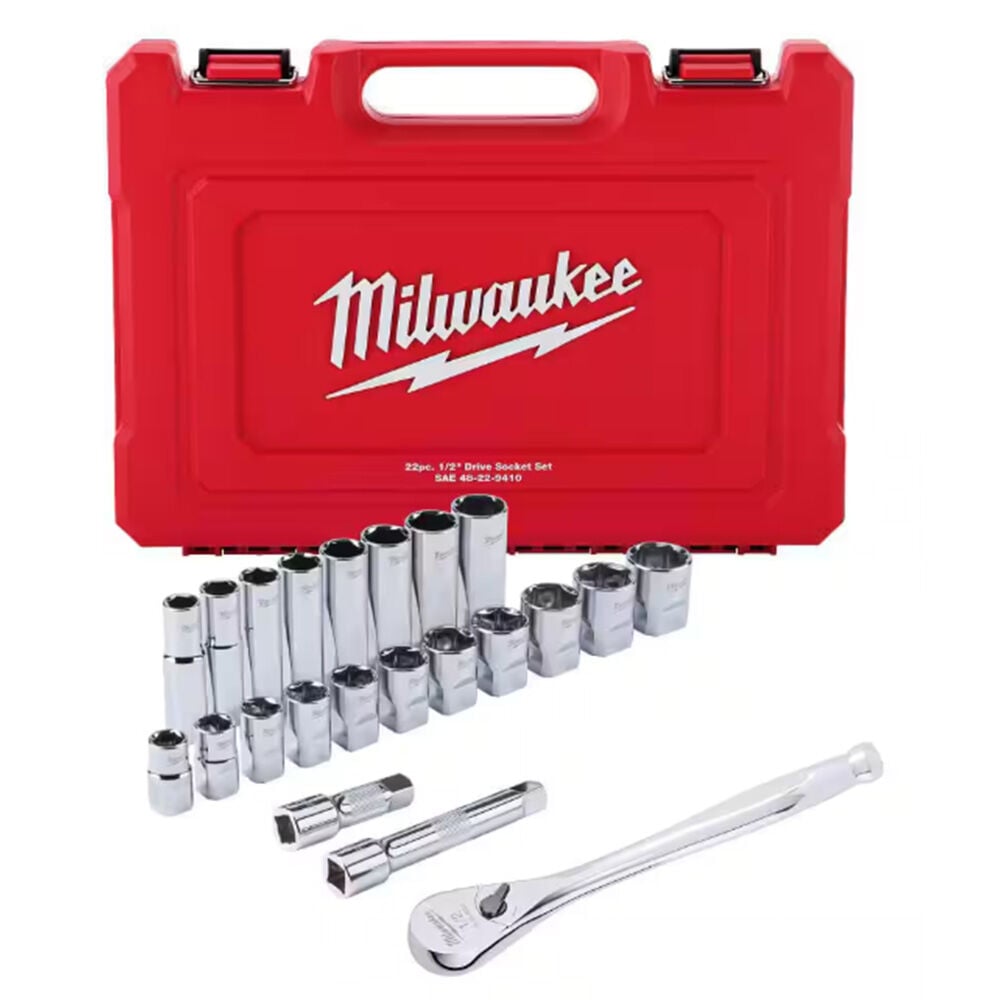 image of 1/2 in Drive SAE Ratchet and Socket Mechanics Tool Set- 22 pc