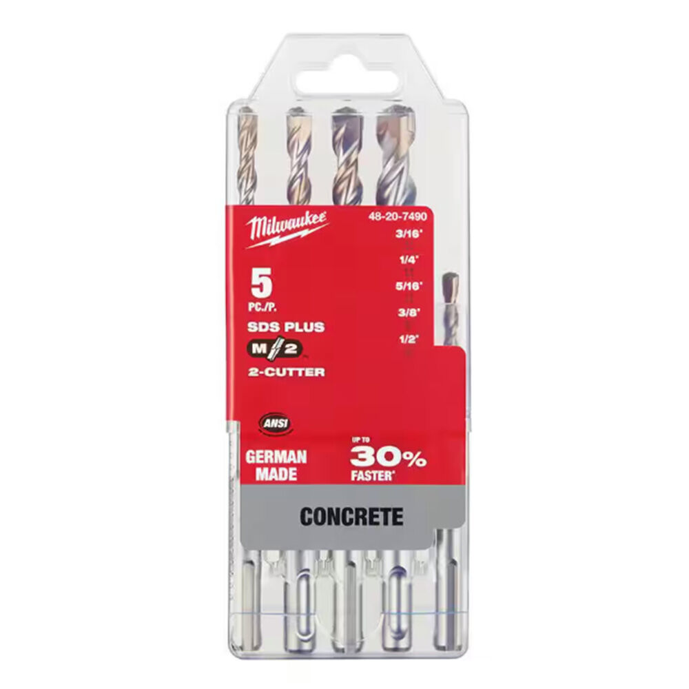 image of 2-Cutter SDS-PLUS Carbide Hammer Drill Bit Set- 5 pc