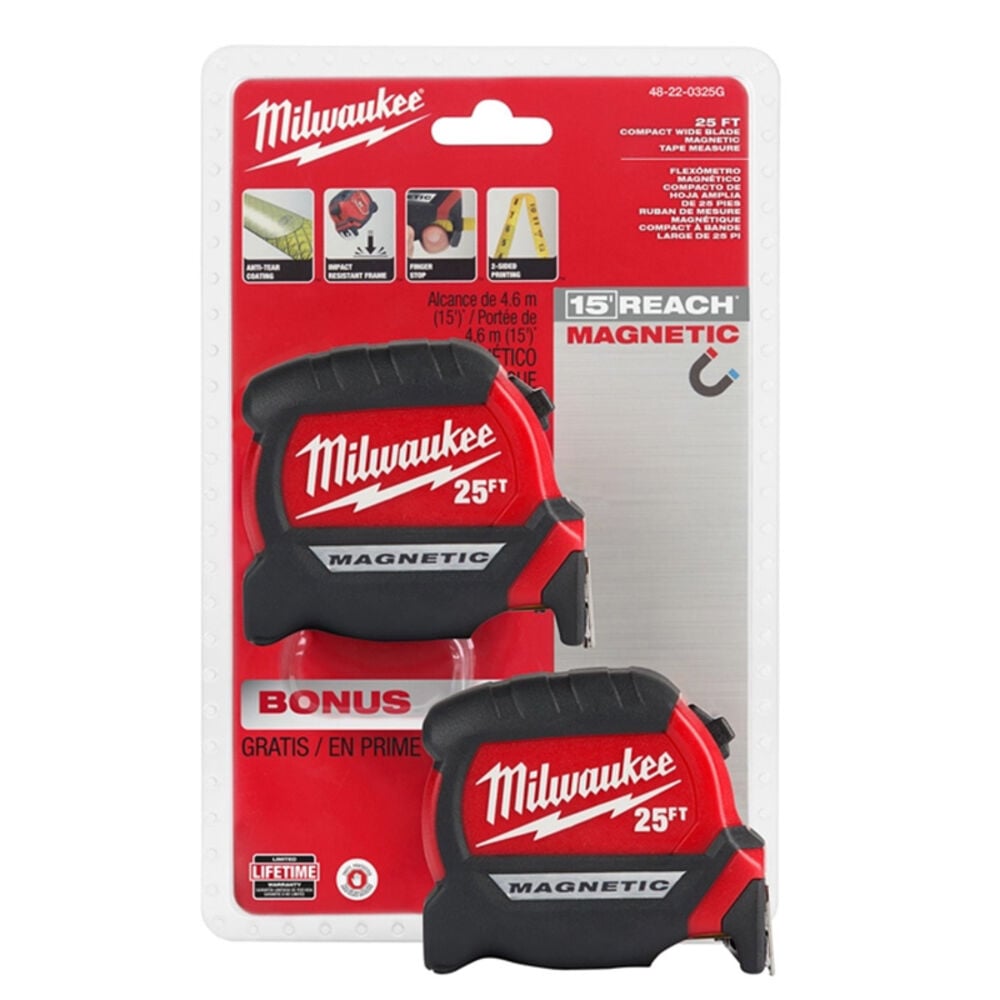 image of 2 Pack 25 Ft. Compact Mag Tape Measure