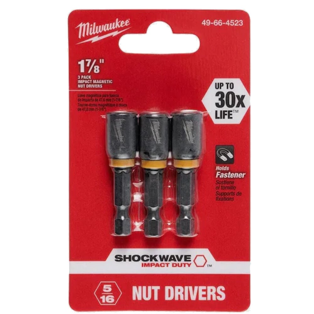 image of SHOCKWAVE Impact Duty 5/16 in x 1- 7/8 in Black Oxide Magnetic Nut Driver Drill Set- 3 pc