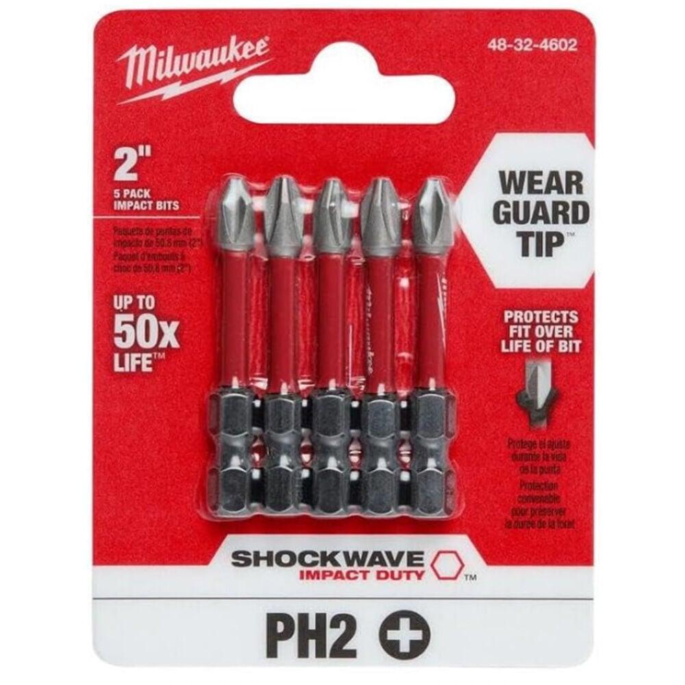 image of SHOCKWAVE Impact Duty 2 in Phillips #2 Alloy Steel Screw Driver Drill Set- 5 pc
