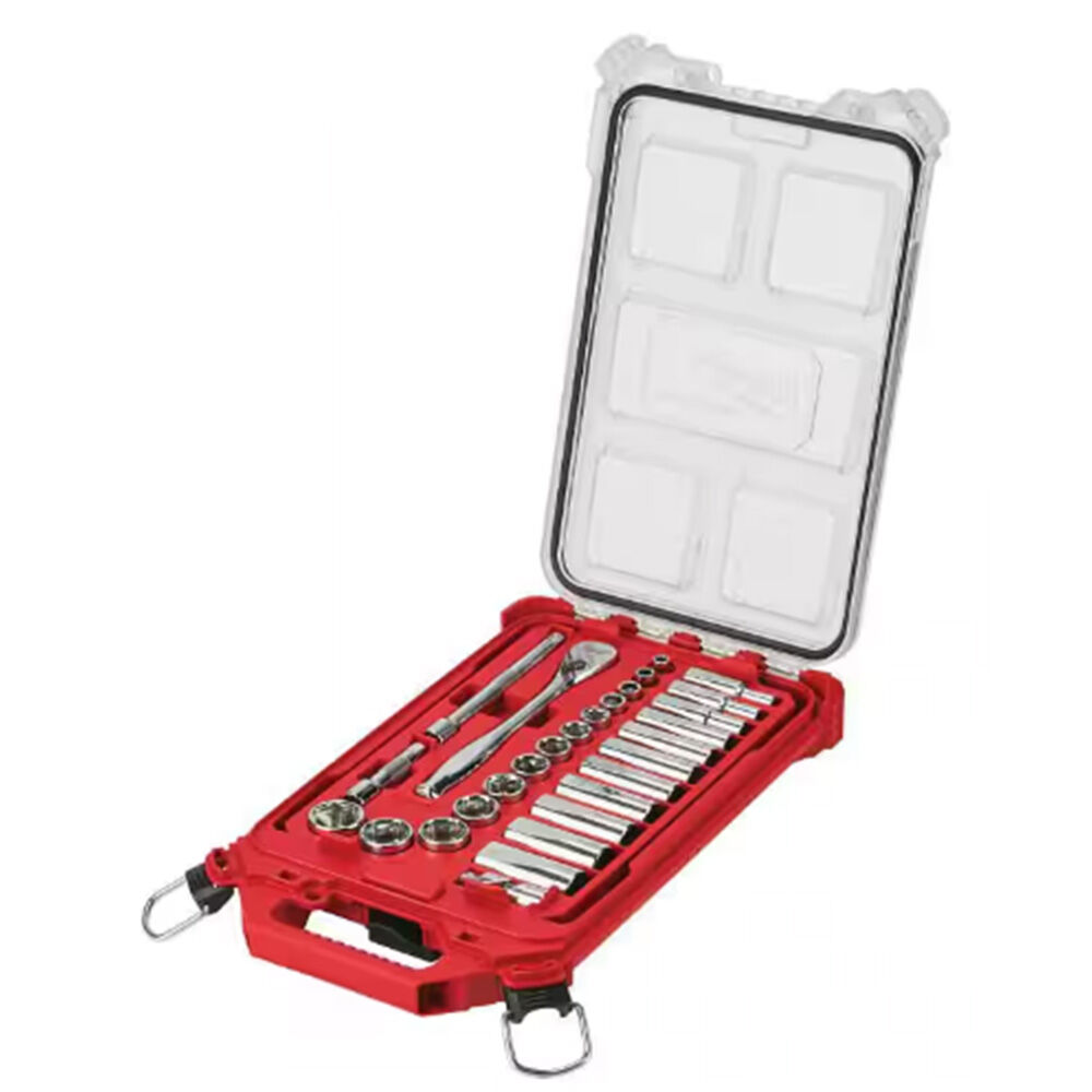 image of 3/8 in Drive SAE Ratchet and Socket Mechanics Tool Set with PACKOUT Case- 28 pc
