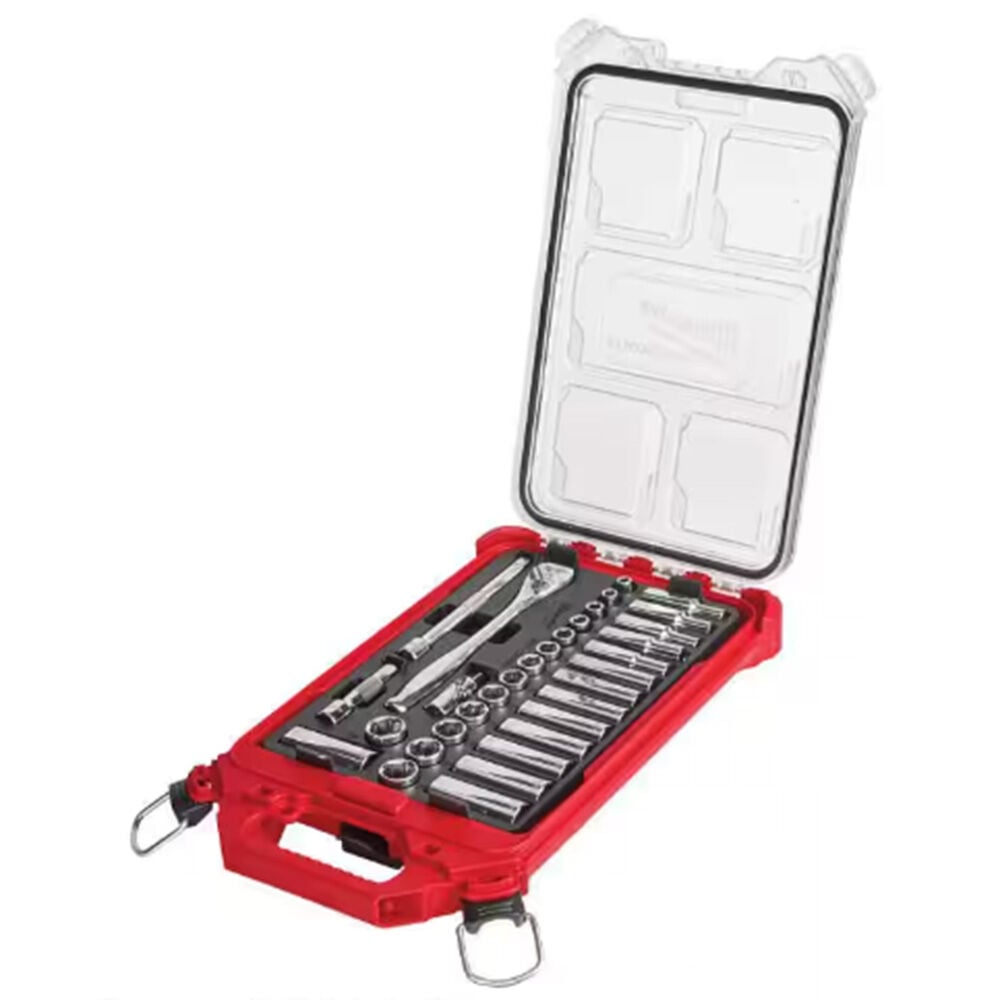 image of 3/8 in Drive Metric Ratchet and Socket Mechanics Tool Set with PACKOUT Case- 32 pc