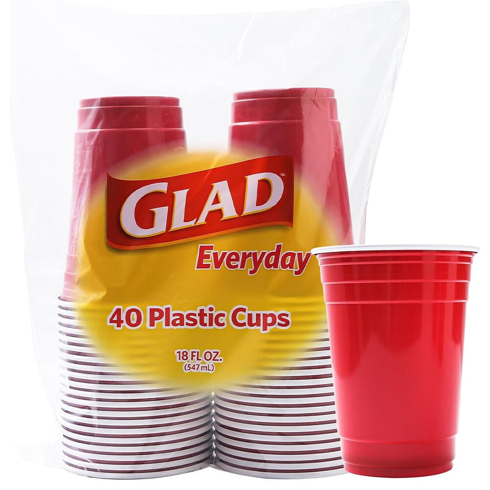 image of Everyday Disposable Plastic Cups- Red, 18 oz, 40 ct