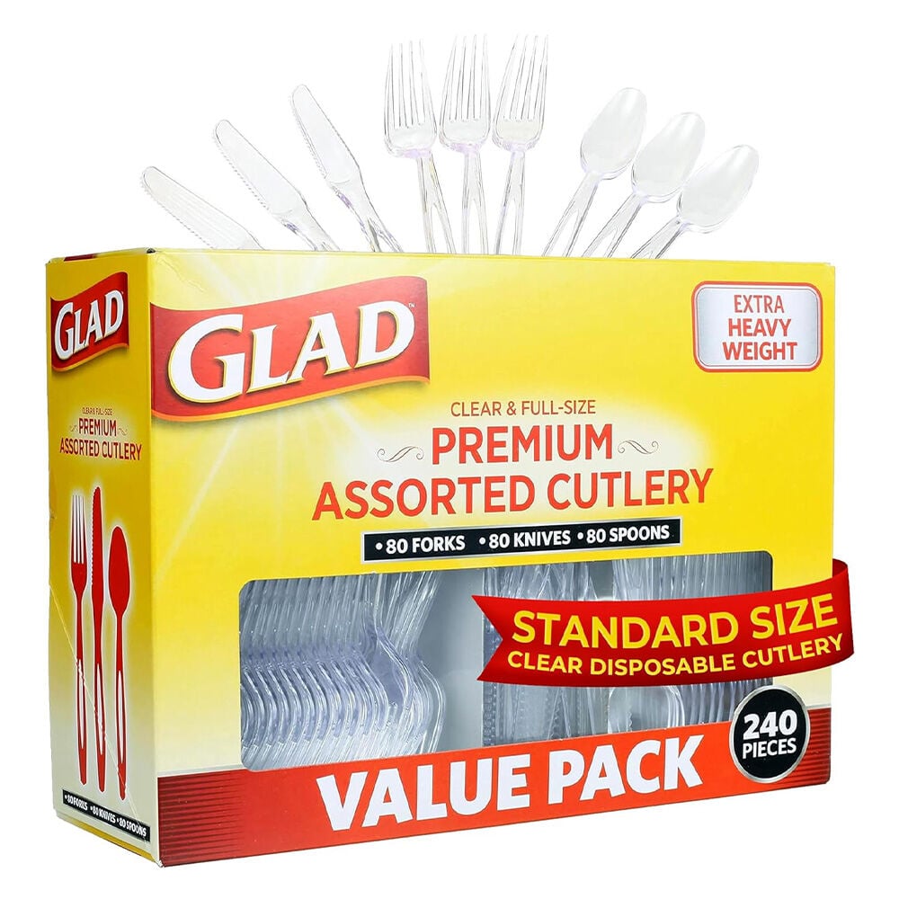 image of Clear Heavy Duty Plastic Cutlery Set- 240 ct