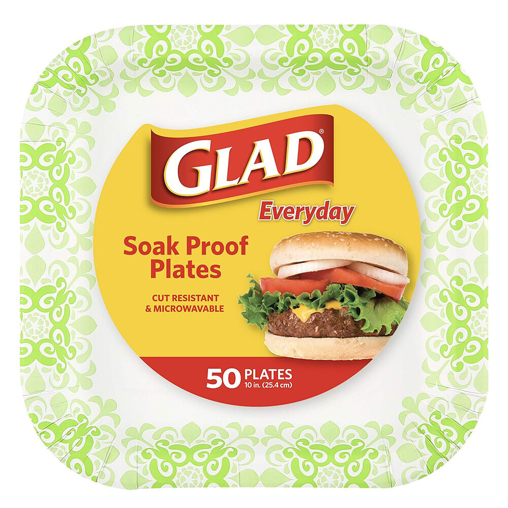 image of Square Disposable Paper Plates- Green, 10 in, 50 ct