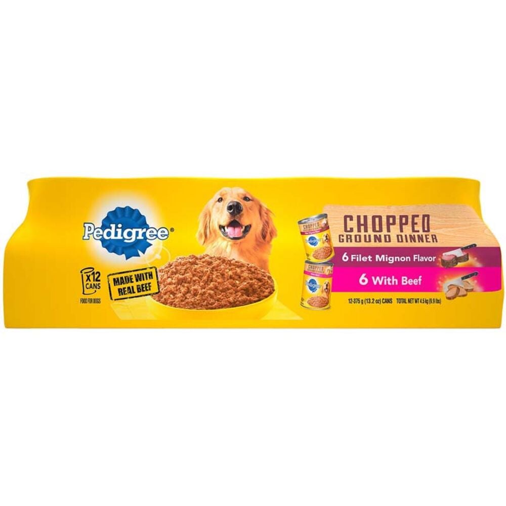 image of Chopped Ground Dinner Combo Pack Filet Mignon & Beef Dog Food, 13.2 oz, 12 pack