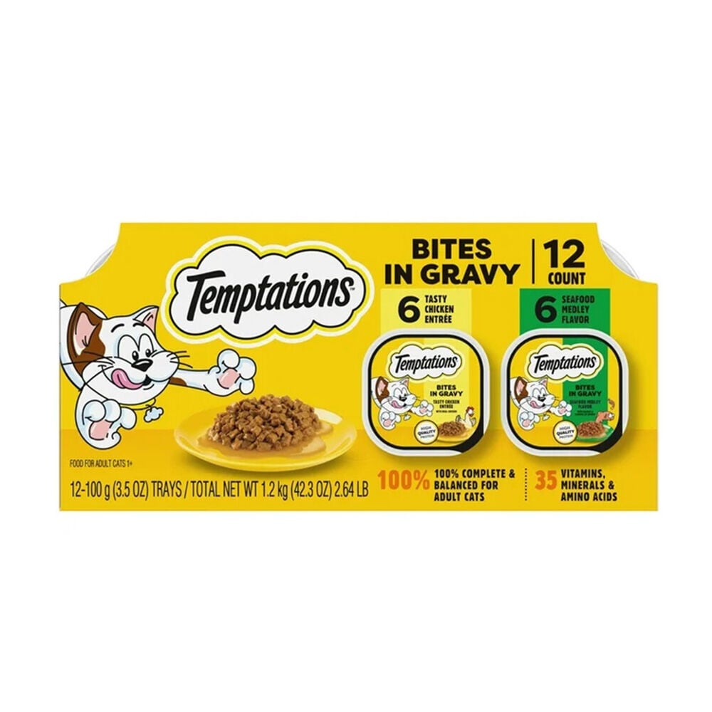 image of Wet Cat Food- Bites in Gravy Flavor Variety Pack, 3.5 oz, 12 pk