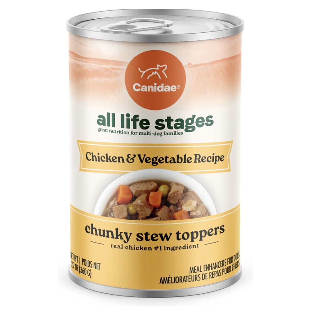 image of Wet Dog Food, All Life Stages, Chunky Stew Toppers Chicken and Vegetable, 12.7 oz