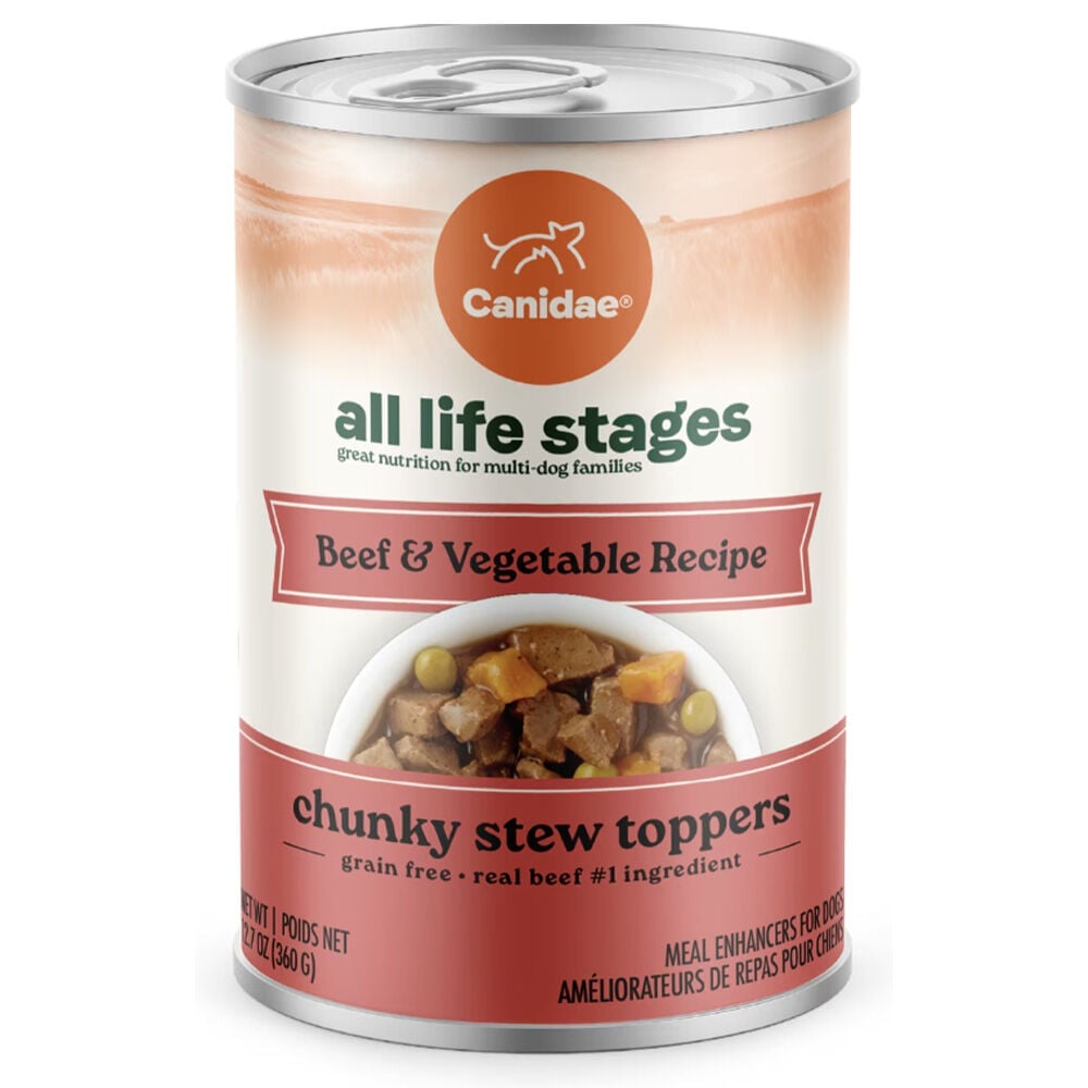 image of Wet Dog Food, All Life Stages, Chunky Stew Toppers Beef and Vegetable, 12.7 oz