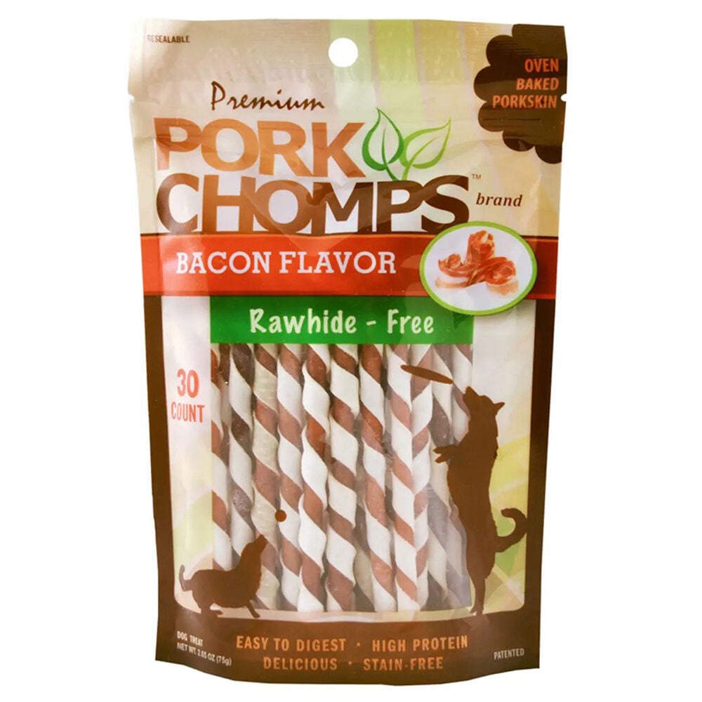image of Scott Pets Pork Chomps Bacon Flavor Rawhide - Free Dog Treats, 30 Count