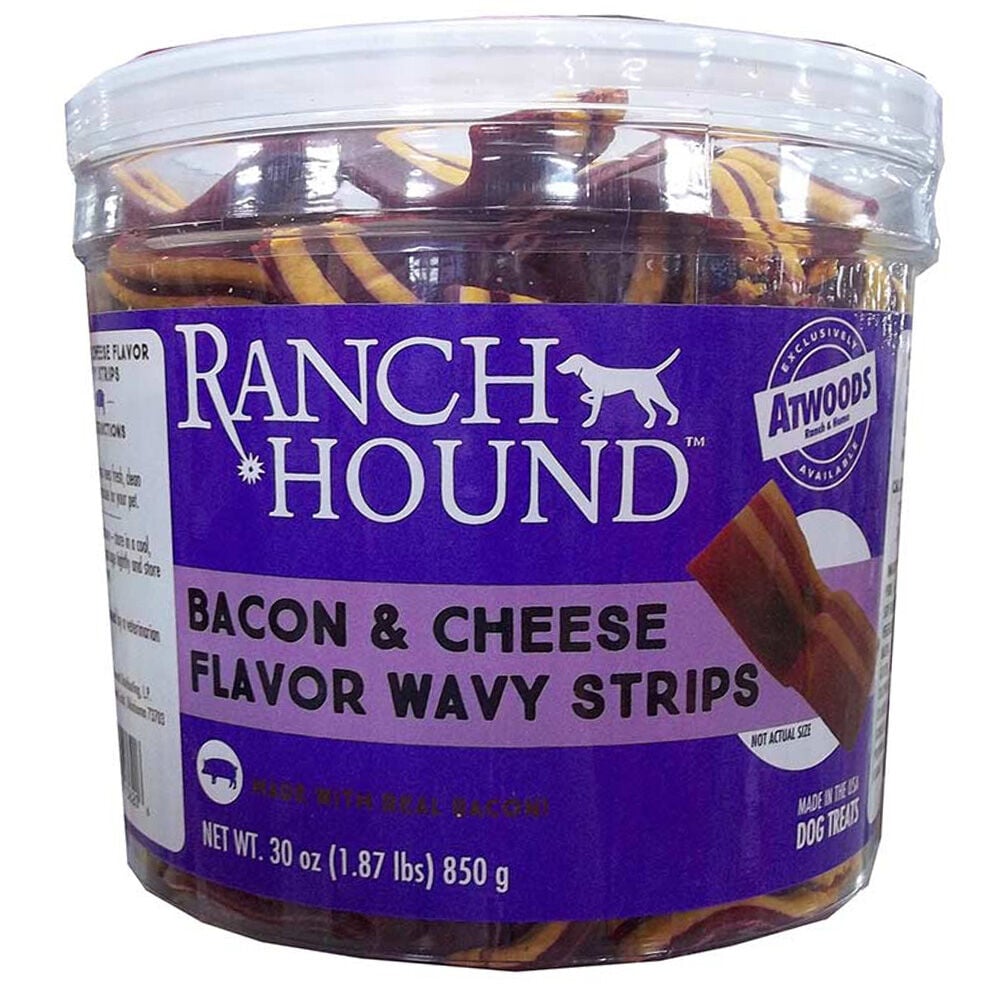 image of Dog Treats- Bacon and Cheese Flavor Wavy Strips, 30 oz