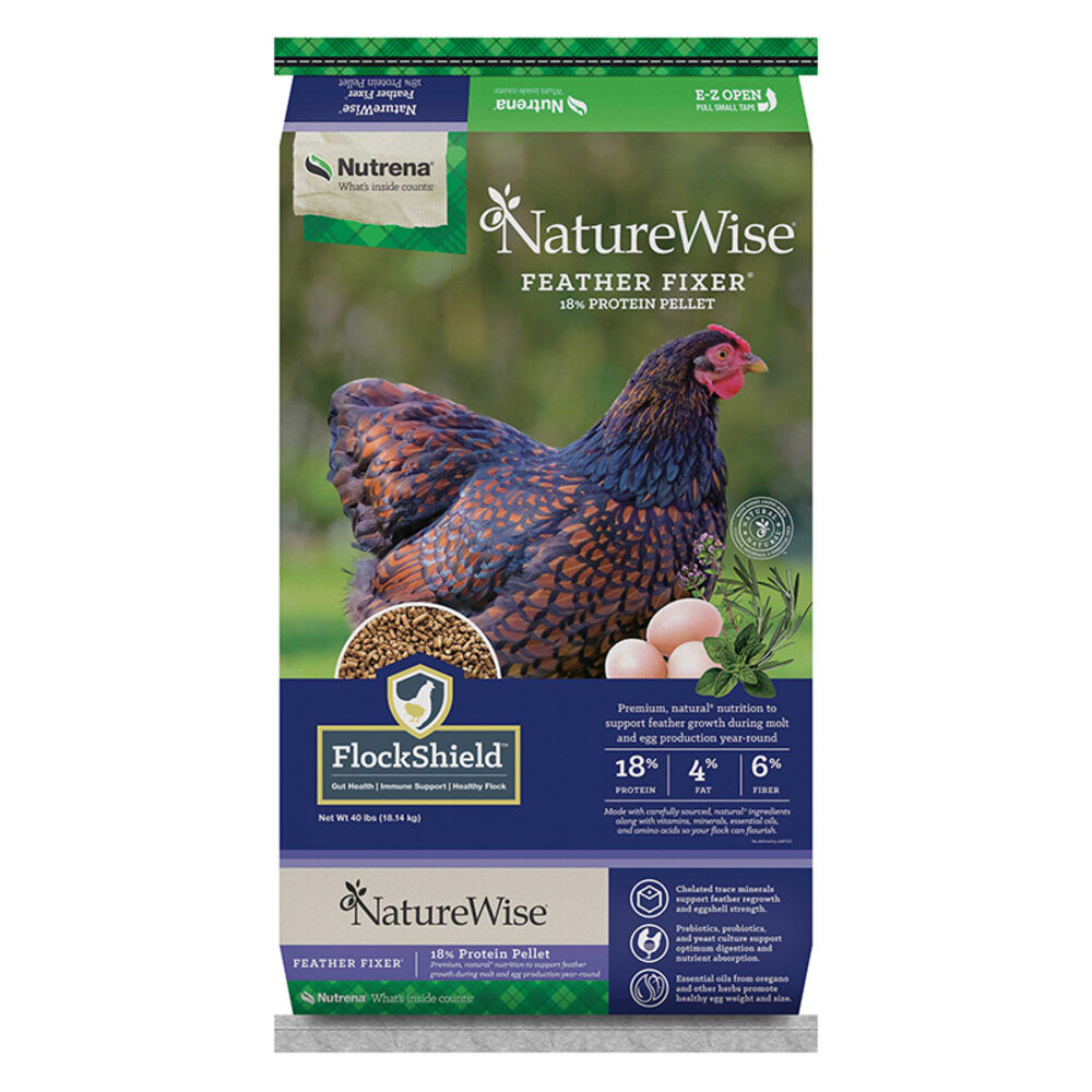 image of Poultry Feed- NatureWise, Feather Fixer, 18% Protein Pellet, 40 lb