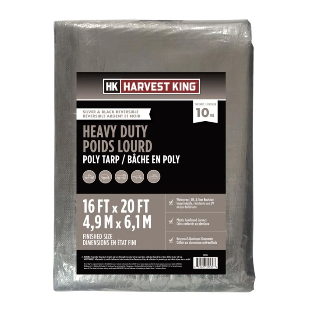 image of 16 ft x 20 ft Heavy Duty Tarp, Silver/Black