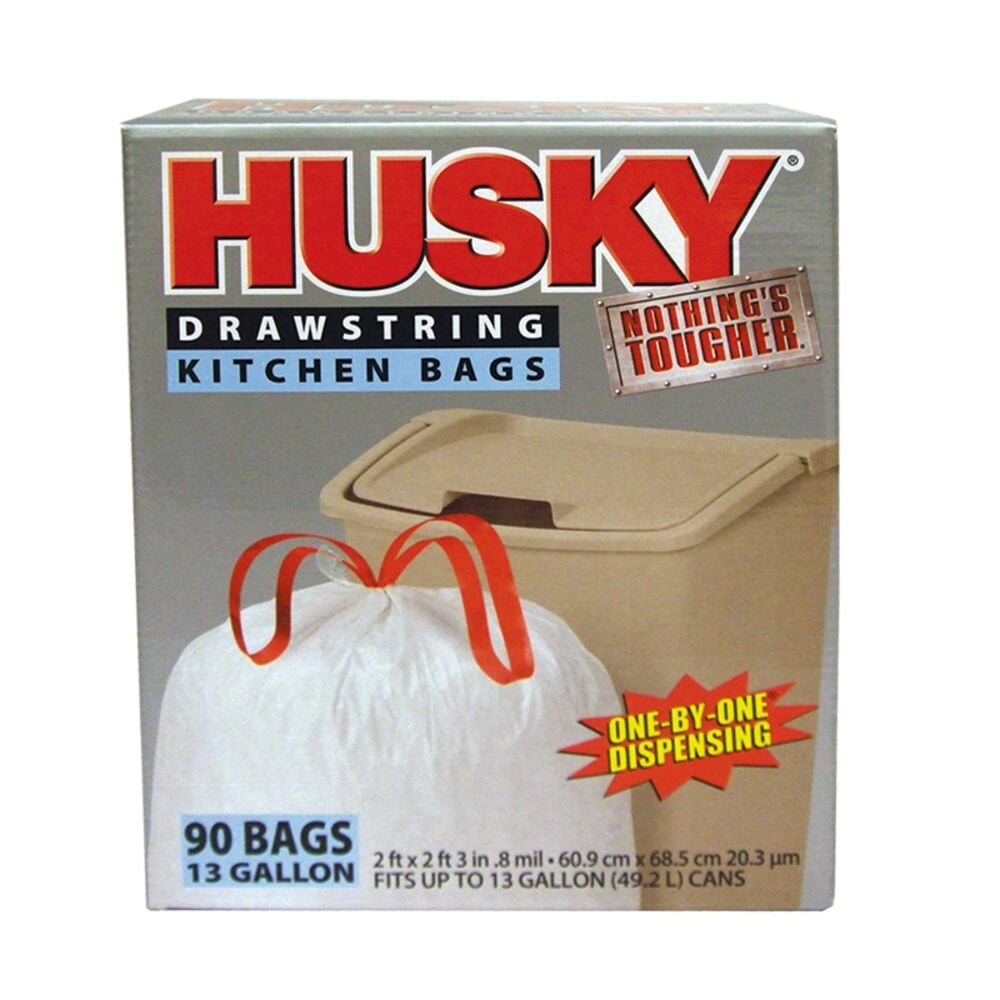 image of 13 Gallon Drawstring Kitchen Trash Bags, 90 count