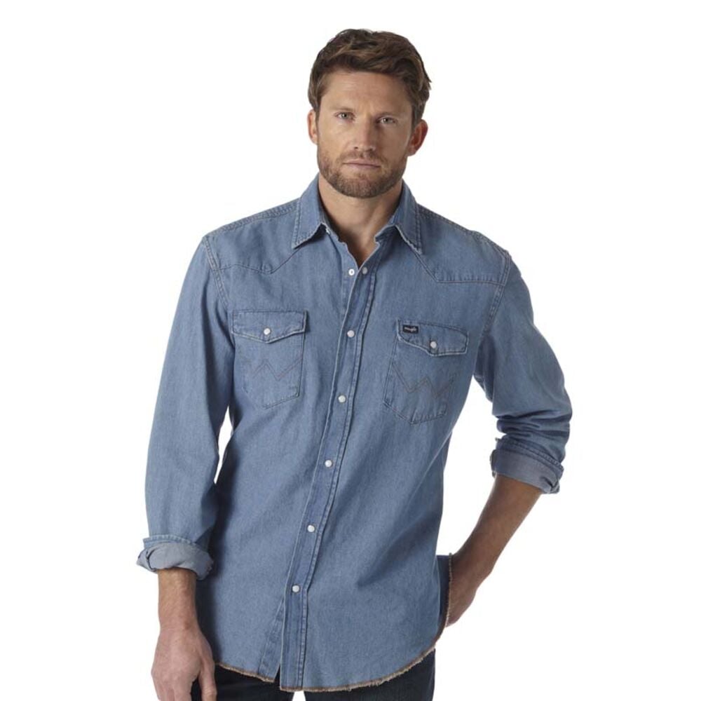 image of Men's Western Cowboy Cut Long Sleeve Snap Button Work Shirt