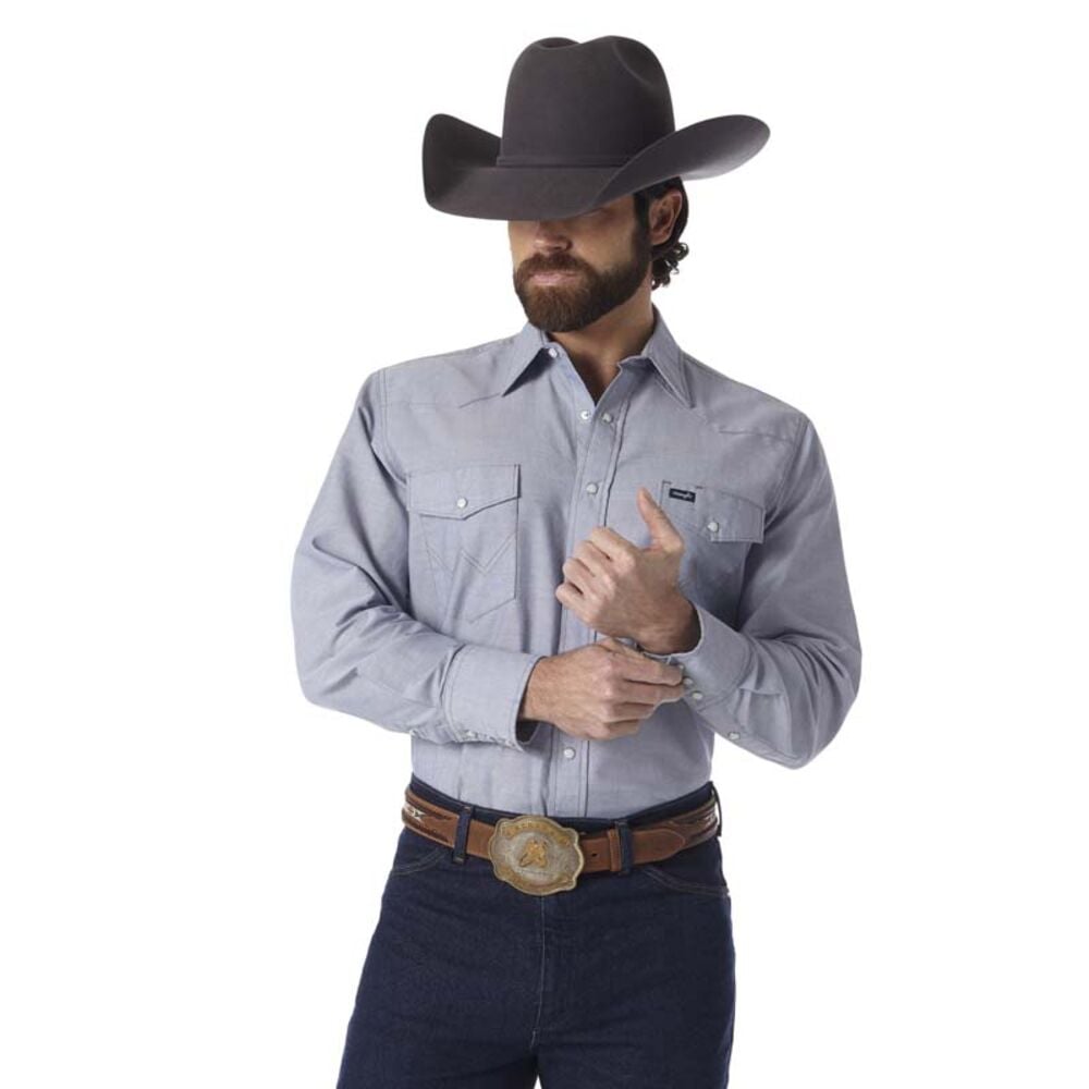 image of Men's Western Cowboy Cut Long Sleeve Snap Button Work Shirt