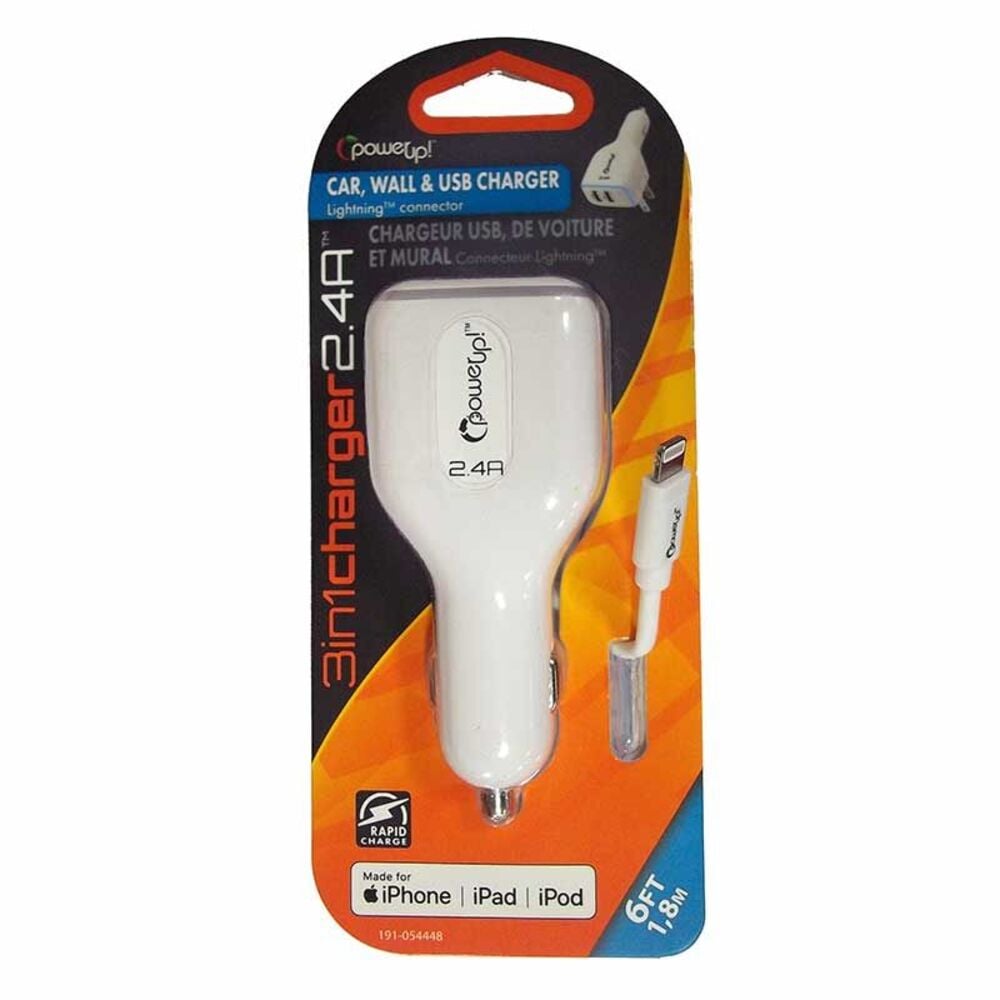 image of 2.4A 3-in-1 Charger with 6-fy MFI Apple Lightning Cable