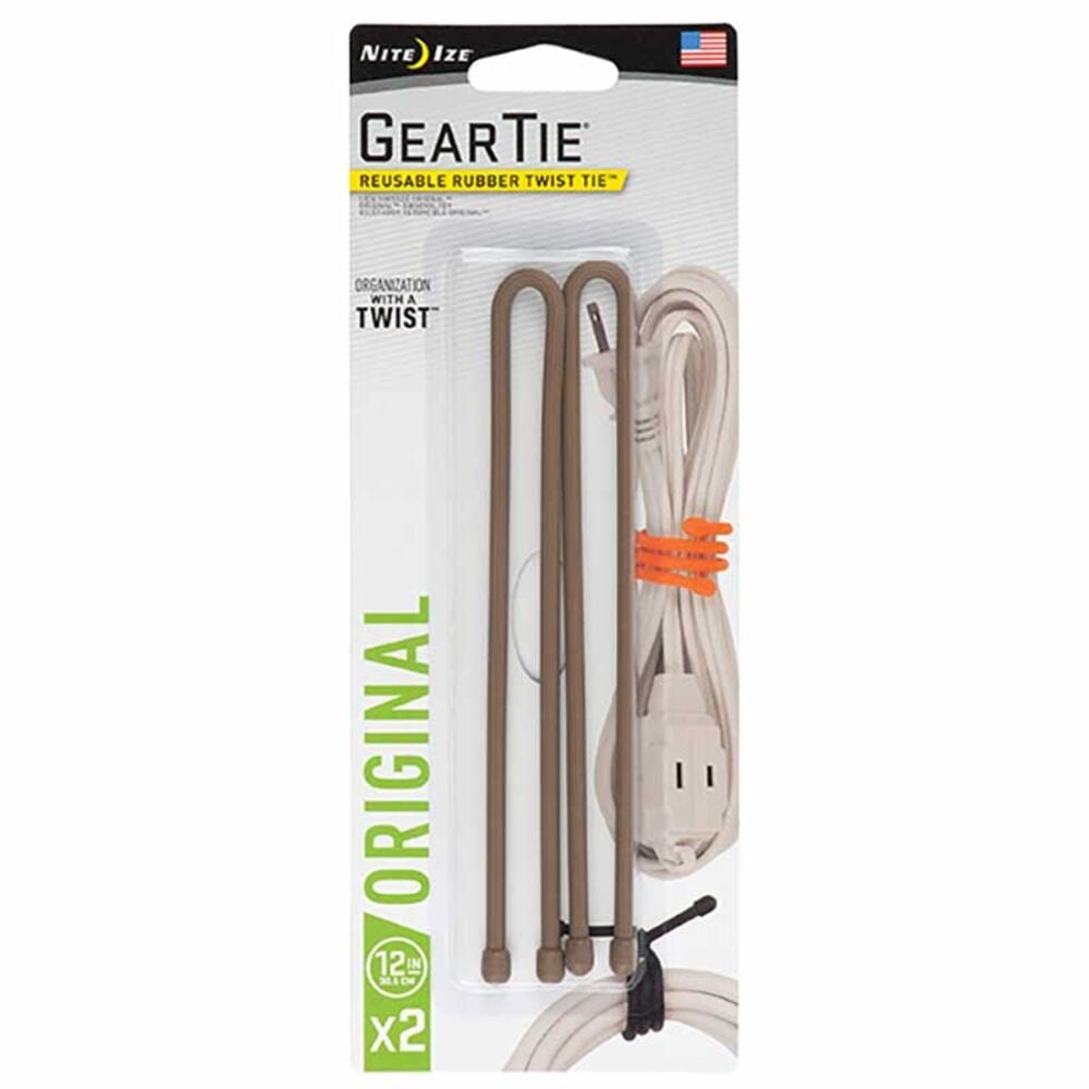 image of 12-in Gear Tie Reusable Rubber Twist Tie, Coyote, 2 pack