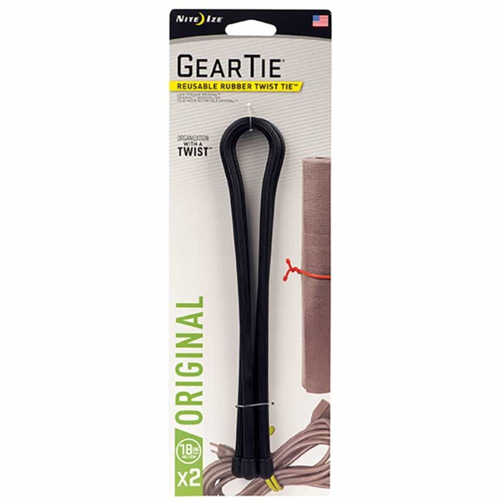 image of 18-in Gear Tie Reusable Rubber Twist Tie, Black, 2 pack