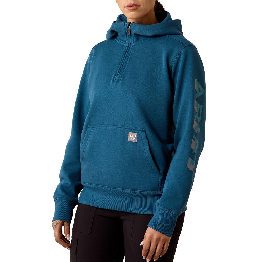 image of Women's Rebar Lightweight Logo 1/2 Zip Hoodie