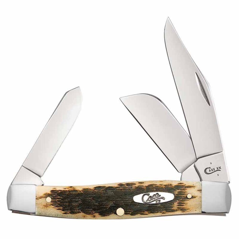 image of Amber Bone Peach Seed Jig Chrome Vanadium Large Stockman Knife