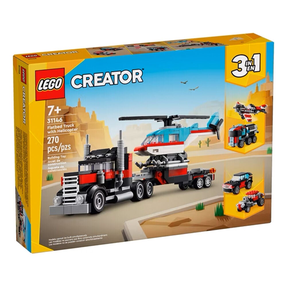 image of Creator 3 in 1 Flatbed Truck with Helicopter Toy