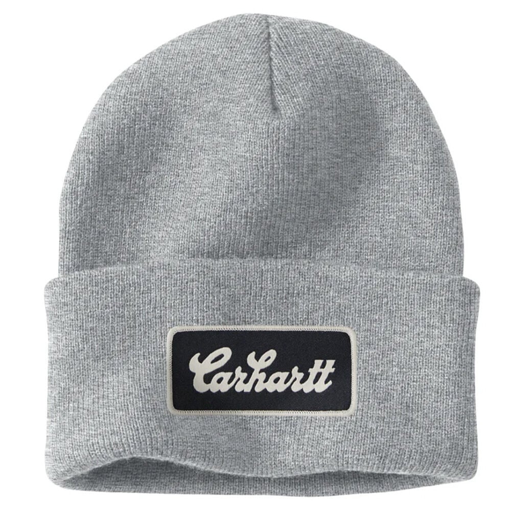 image of Men's Knit Cuffed Script Patch Beanie
