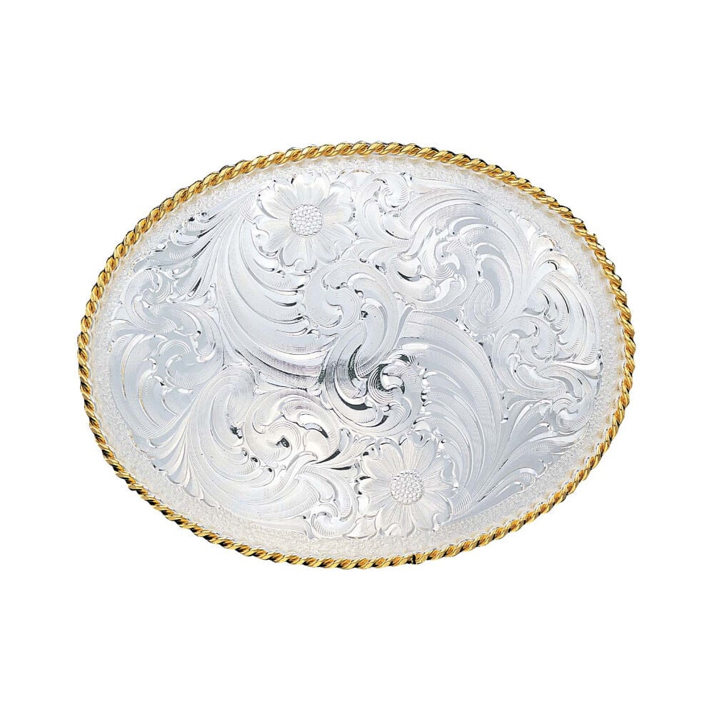 image of Engraved Western Belt Buckle Silver