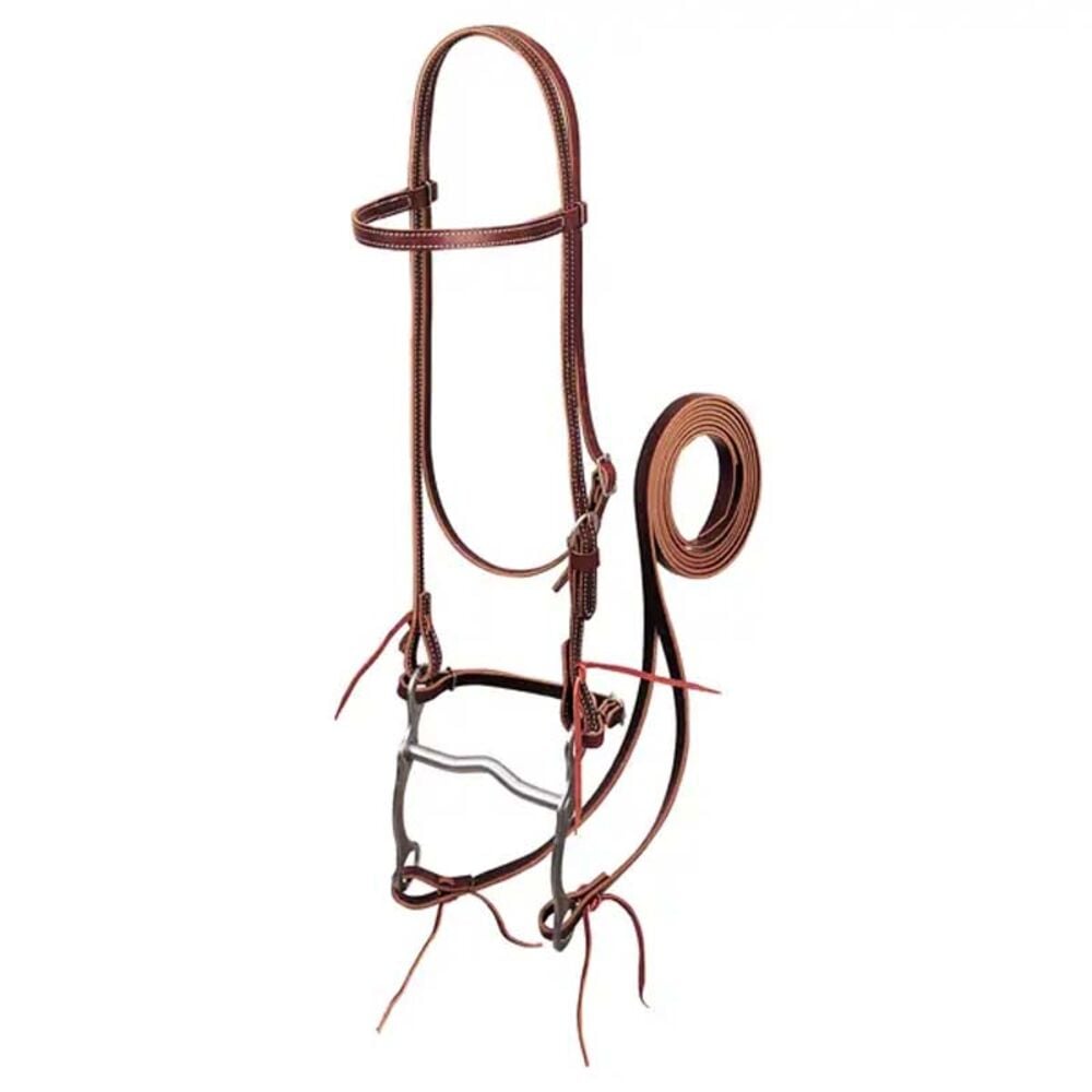 image of Latigo Leather Browband Bridle with Single Cheek Buckle- Pony