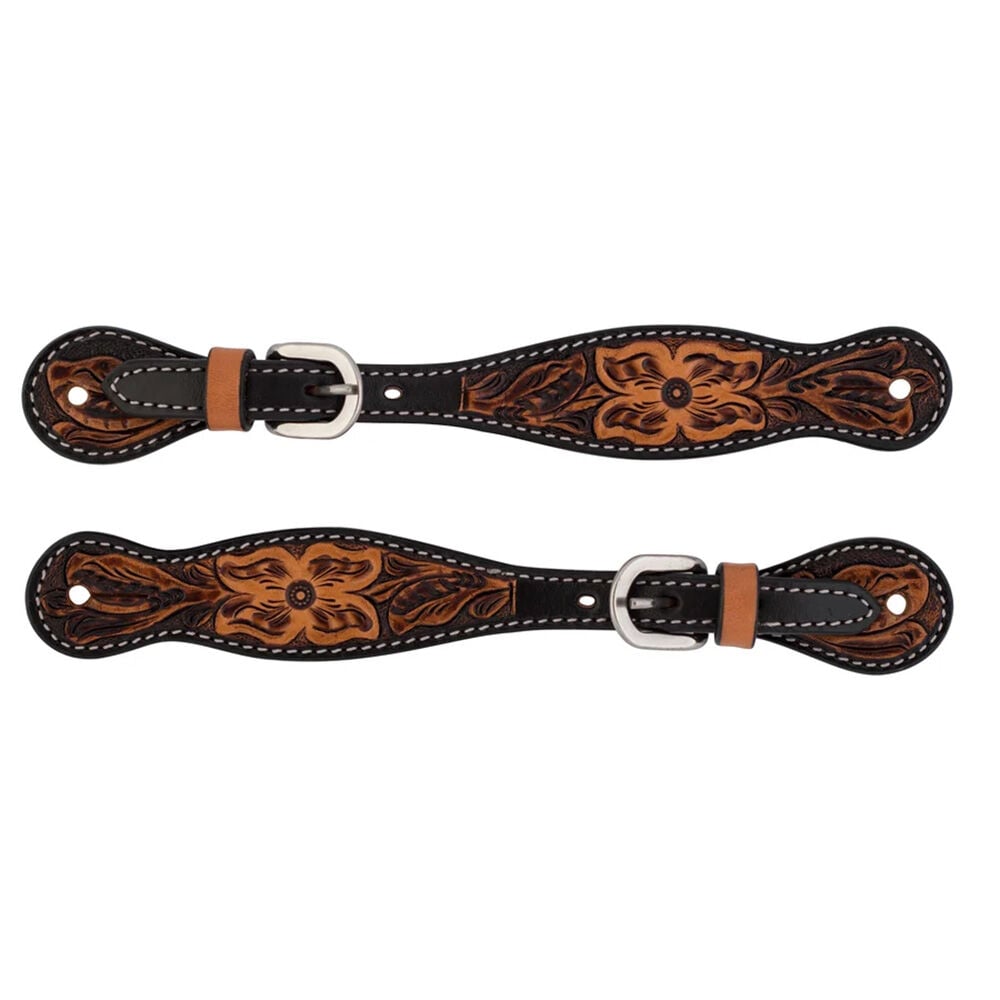image of Women's Turquoise Cross Floral Tooled Spur Straps