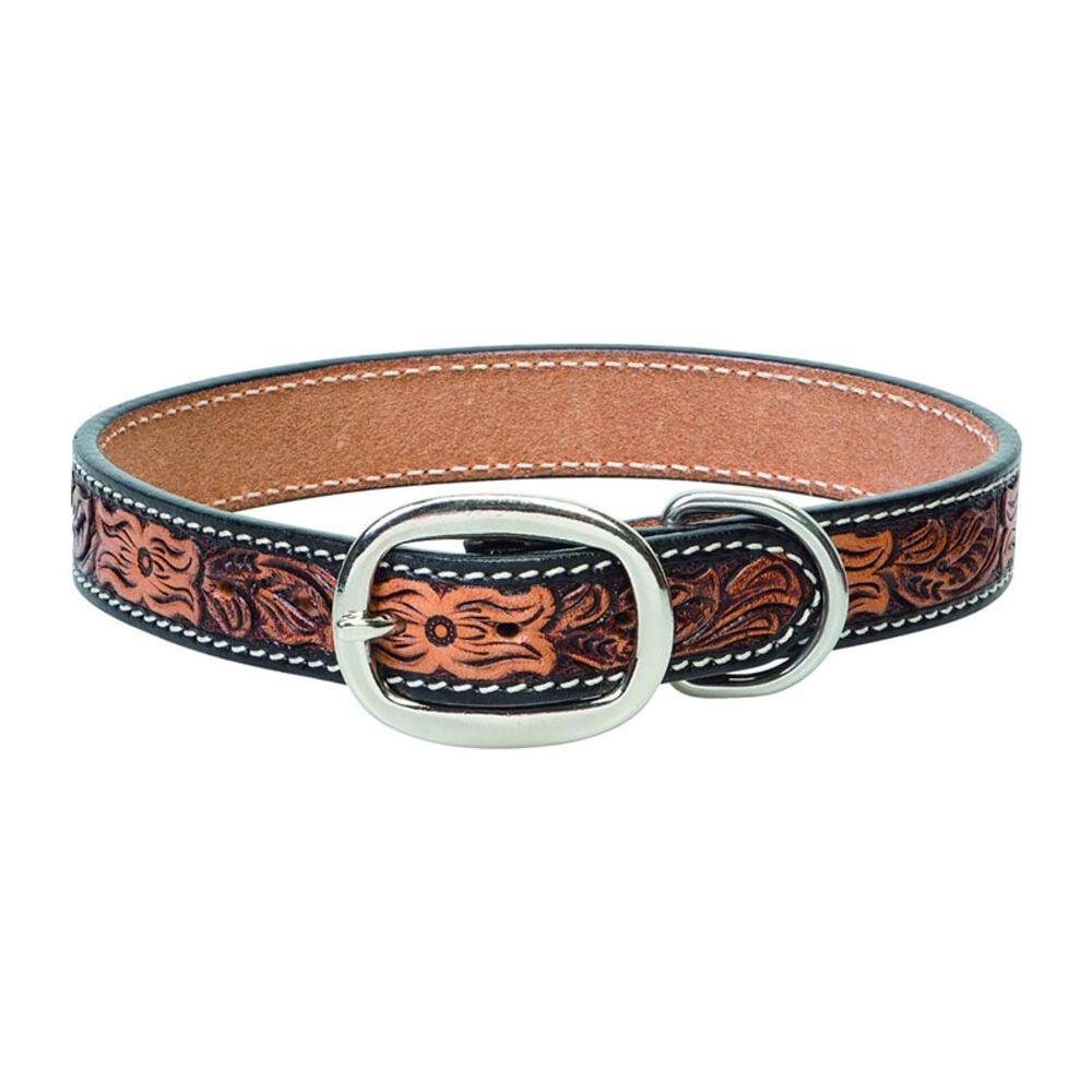 image of Floral Tooled Dog Collar, 1-inch x 19-inch