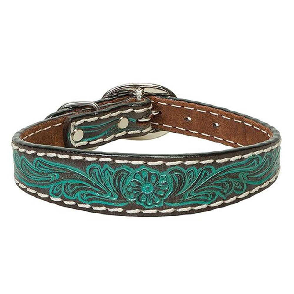 image of Carved Turquoise Flower Dog Collar, 3/4-inch x 15-inch