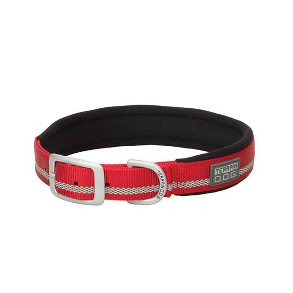 image of Reflective Neoprene Lined Dog Collar, Red, 3/4-inch x 17-inch