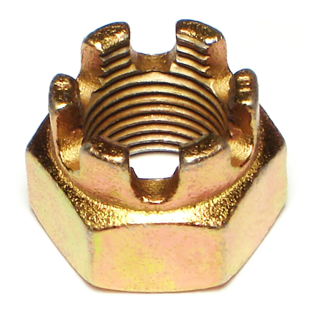 image of 16mm-1.50 Yellow Zinc Class 8 Fine Thread Castle Nut - 1 Count