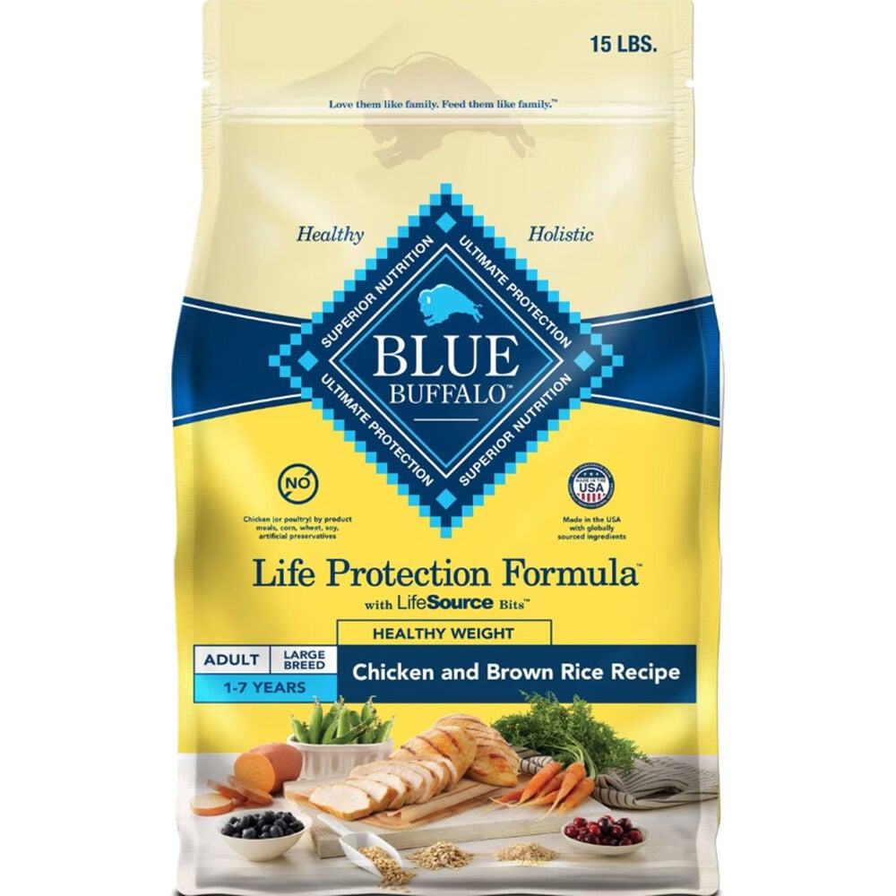 image of BLUE Life Protection Formula Healthy Weight Adult Dog Dry Food Chicken and Brown Rice, 15 lbs