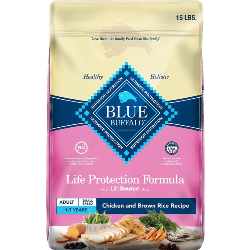 image of BLUE Life Protection Formula Small Breed Adult Dry Dog Food Chicken and Brown Rice, 15 lbs