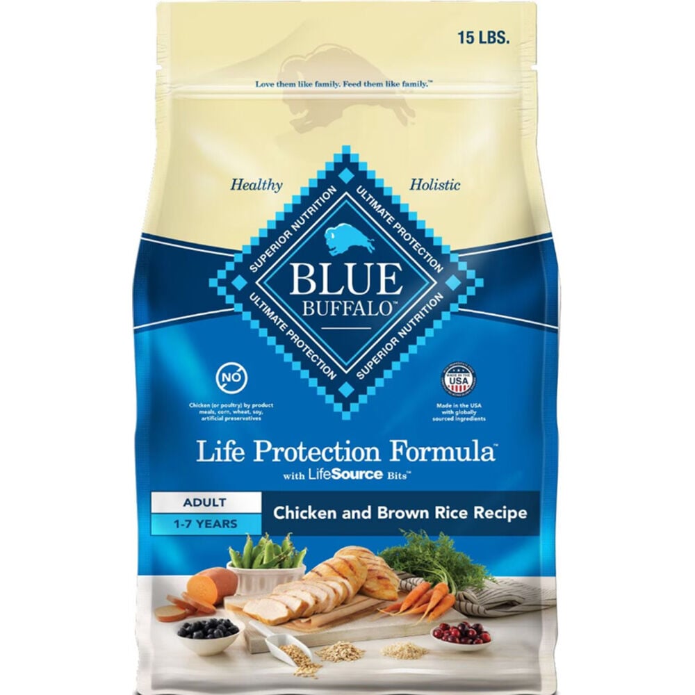 image of BLUE Life Protection Formula Adult Dog Dry Food Chicken and Brown Rice, 15 lbs