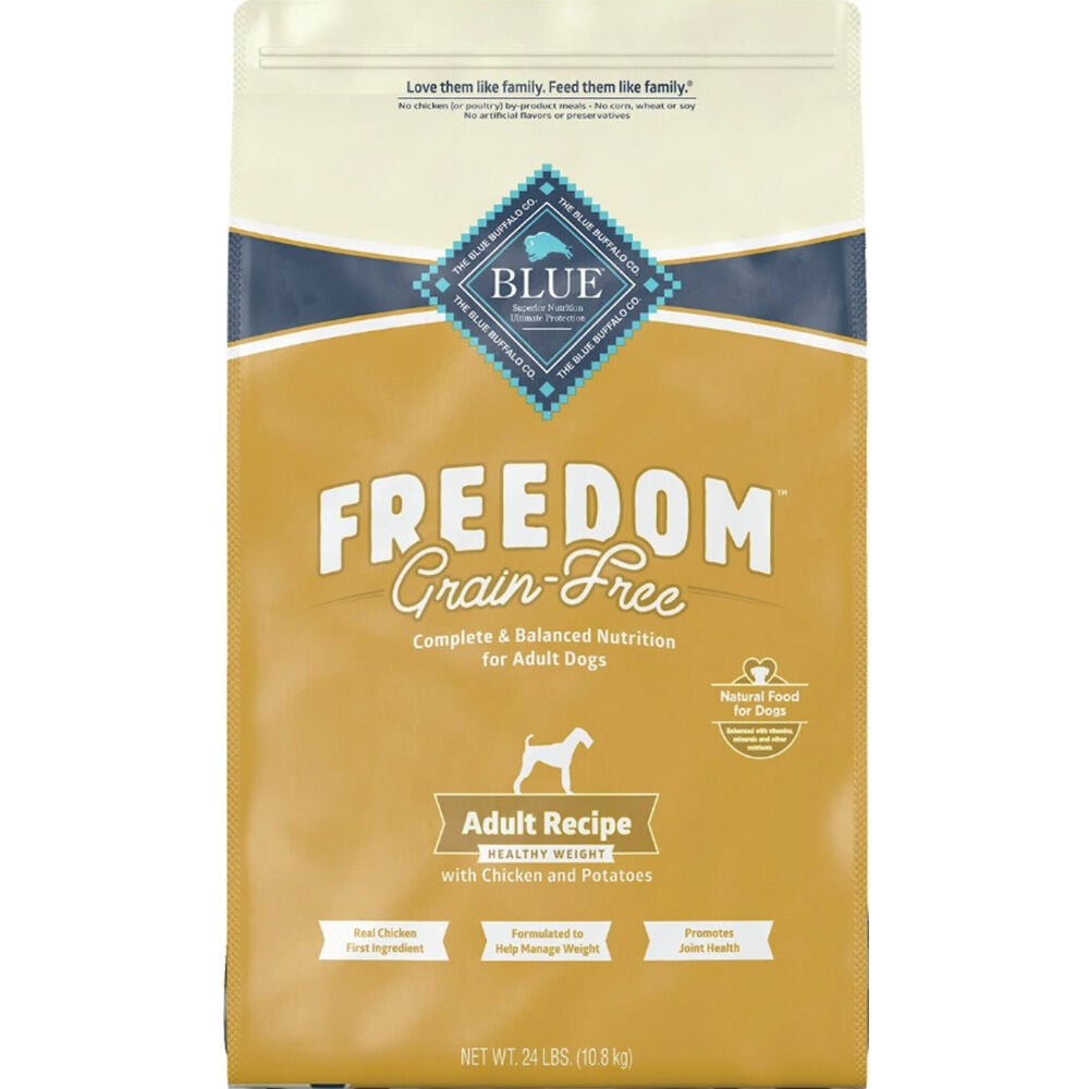 image of BLUE Freedom Adult Dog Dry Food Healthy Weight Chicken Recipe, 24 lbs
