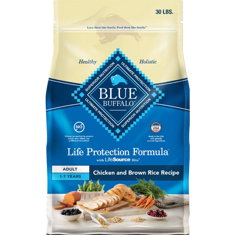 image of BLUE Life Protection Formula Adult Dog Dry Food Chicken and Brown Rice, 30 lbs