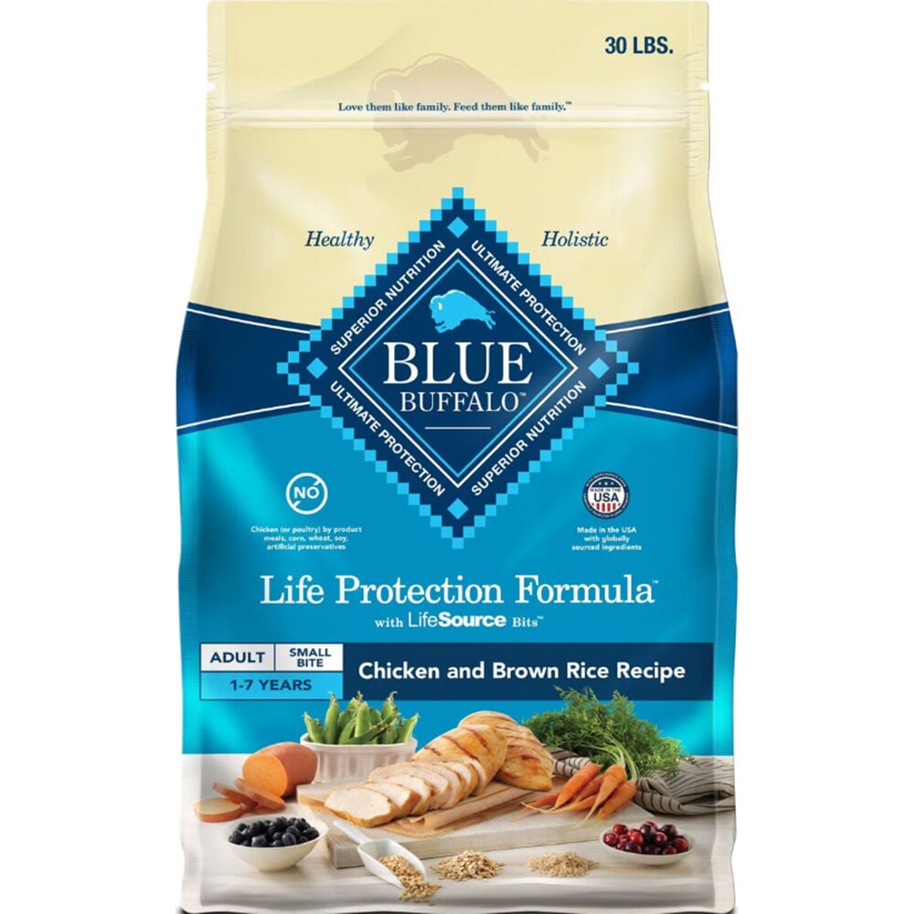 image of BLUE Life Protection Formula Small Bites Adult Dog Food Chicken and Brown Rice, 30 lbs