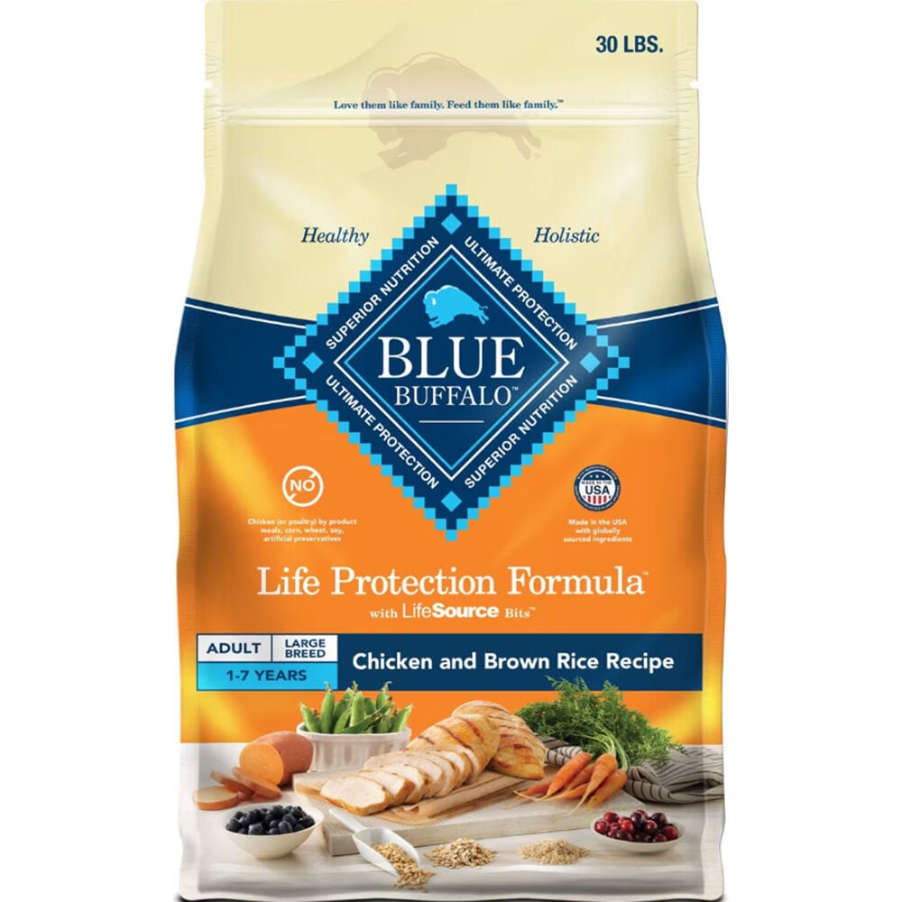 image of BLUE Life Protection Formula Large Breed Adult Dog Chicken and Brown Rice, 30 lbs