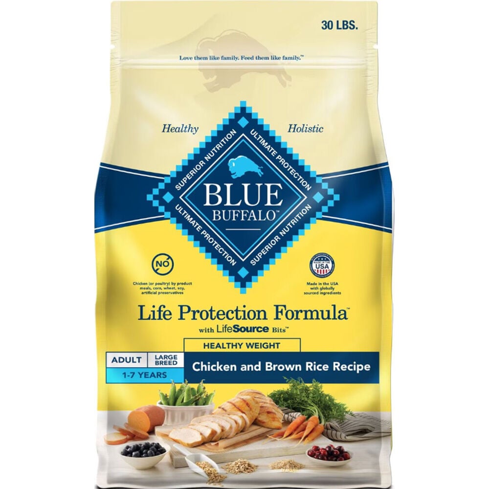 image of BLUE Life Protection Formula Healthy Weight Adult Dog Dry Chicken and Brown Rice, 30 lbs