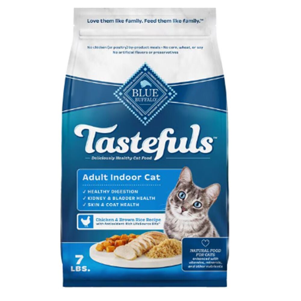 image of BLUE Tastefuls Dry Cat Food- Indoor, Chicken and Brown Rice, 7 lb