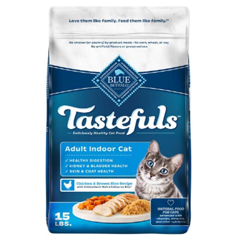 image of BLUE Tastefuls Dry Cat Food- Indoor, Chicken and Brown Rice, 15 lb