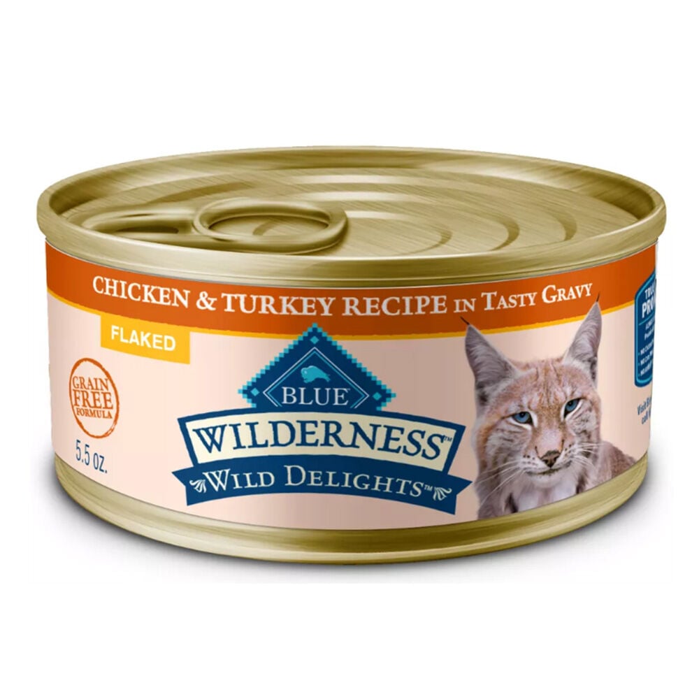 image of Wet Cat Food- Wilderness, Wild Delights, Grain Free, Flaked Chicken and Turkey, 5.5 oz