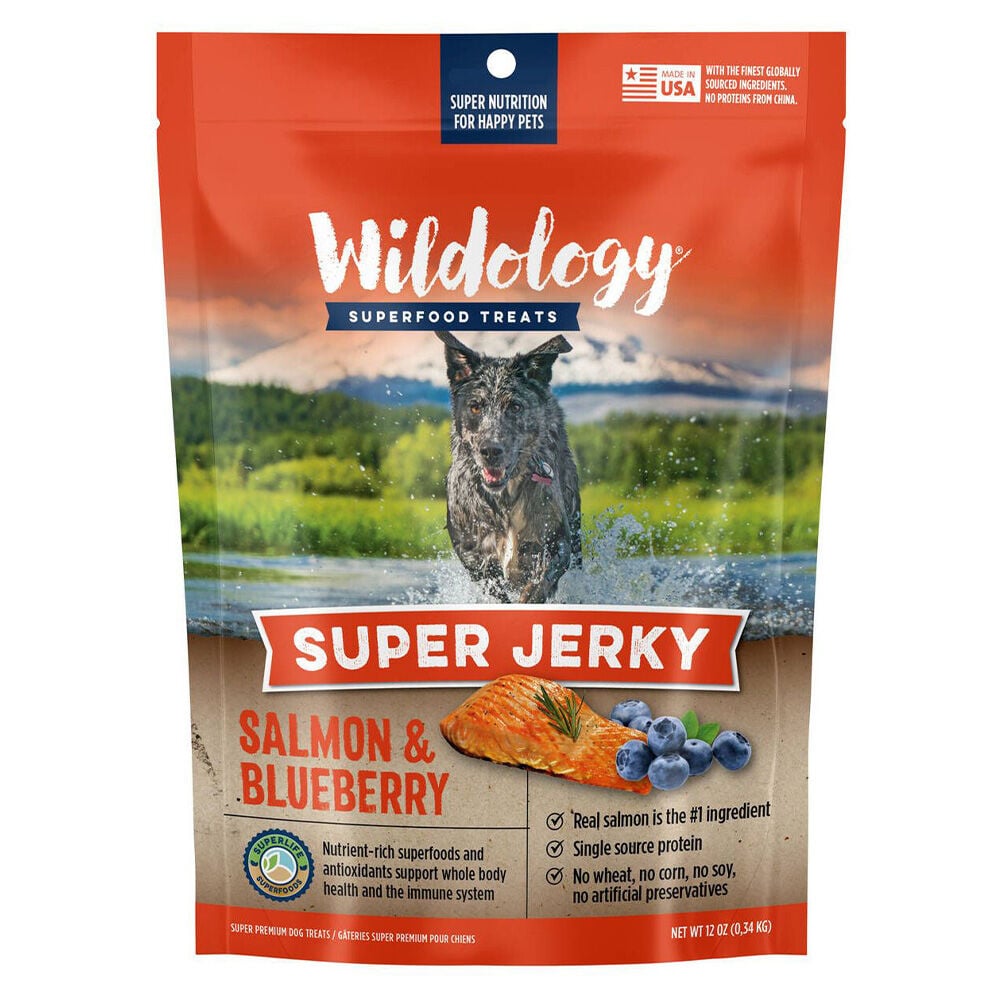 image of Dog Treats- Salmon and Blueberry Jerky, 12 oz