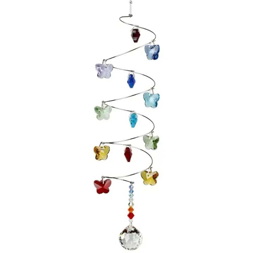 image of Crystal Spiral Sun Catcher - Rainbow Butterflies, Small Ball