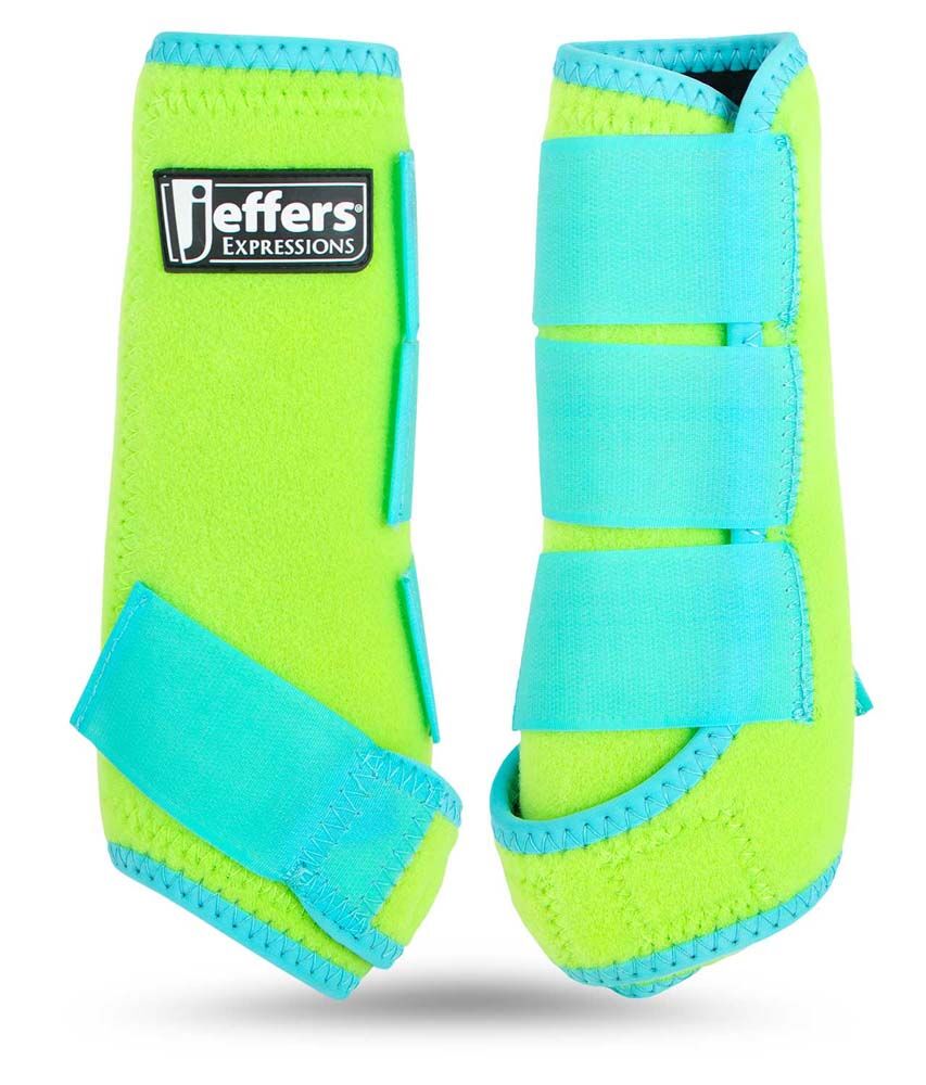 image of Protective Horse Boots - Pair - Lime/Turquoise