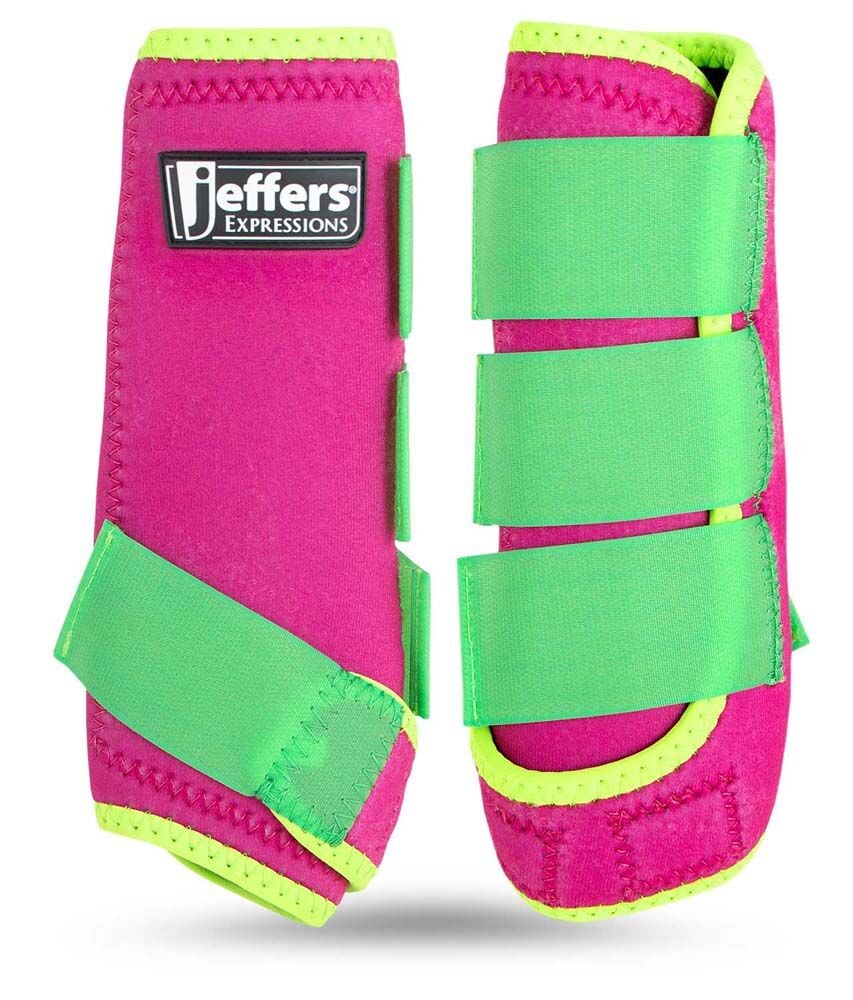 image of Protective Horse Boots, Pair, Pink/Lime